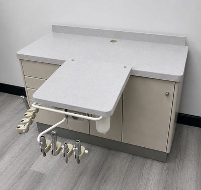 ADEC 5580 Dental Rear Treatment Cabinet w/ Dr. Delivery & Assistant Pkg. - Countertop Color of Choice (Laminate) *Refurbished ADEC 5580 Dental Rear Treatment Cabinet w/ Dr. Delivery & Assistant Pkg. - Countertop Color of Choice (Laminate) *Refurbished