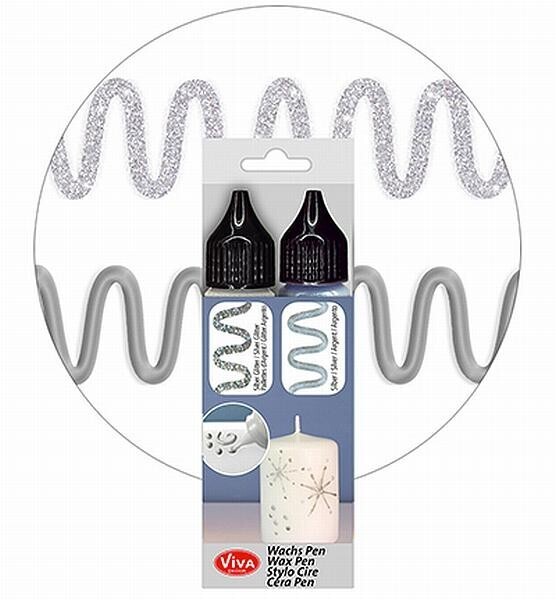 Kaarsen wax pen set zilver glitter