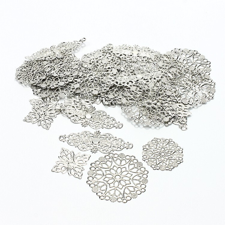 Mixed-Media-Ornamente Silber-Set