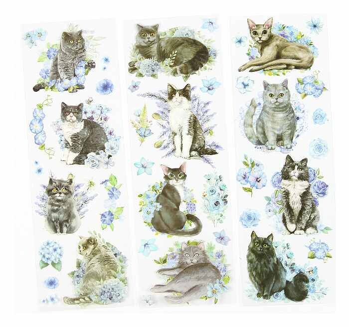 katten stickers blauw