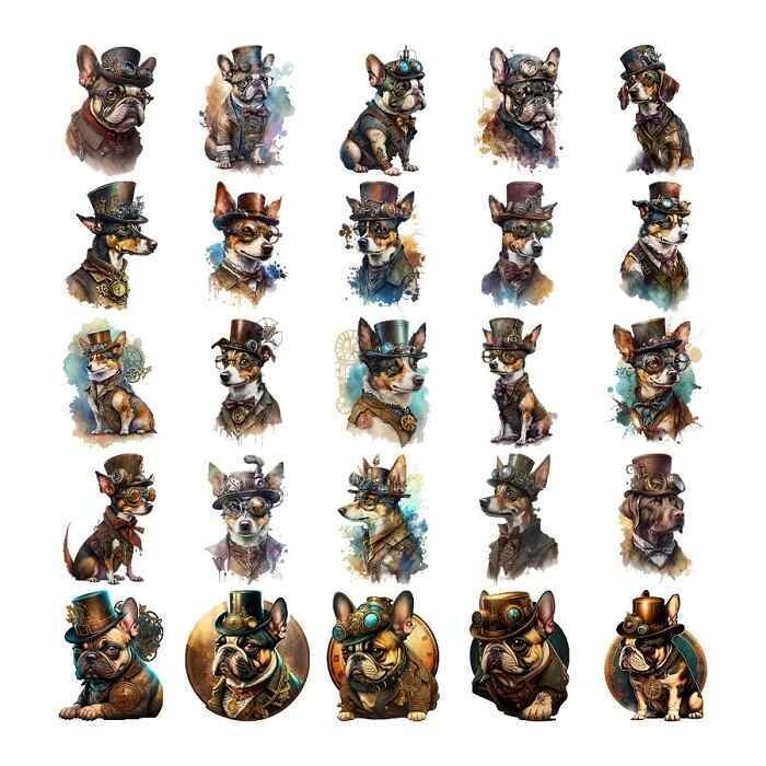 Sticker set steampunk dogs 50 pieces