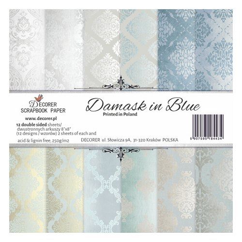 decorer scrapbook paper damask in blue
