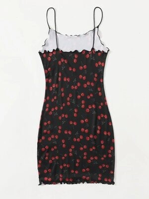 TRilz VCAY Allover Cherry Print Lettuce Trim Dress