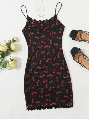 TRilz VCAY Allover Cherry Print Lettuce Trim Dress