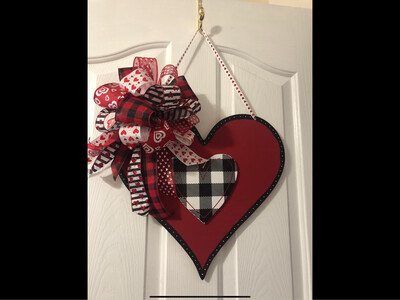 Red Valentine Heart Shaped With Buffalo Plaid Heart Door Hanger