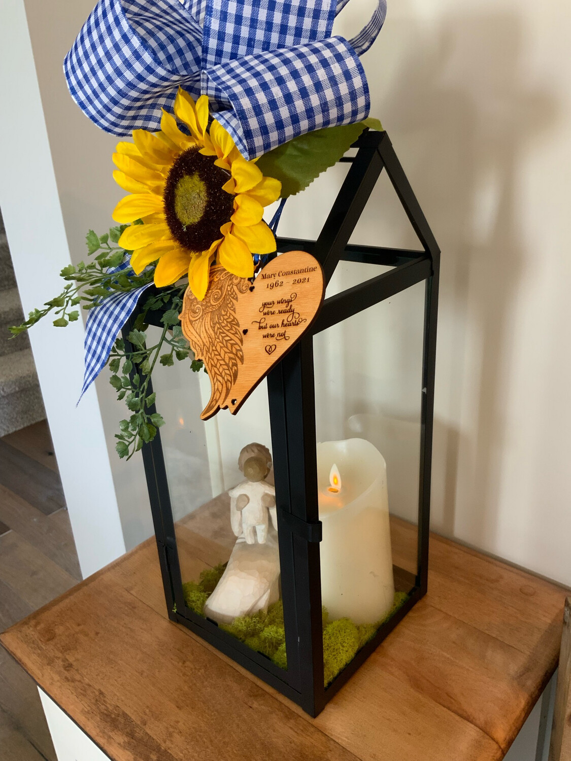 Black Metal &amp; Glass Lantern With Decor, Greenery &amp; Candle