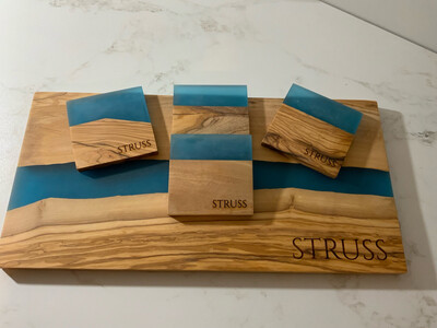 Custom Resin Cutting Board Engraved With 4 Matching Coasters