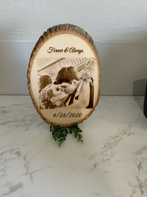 Photo Engrave On Oval Wood Slice With Stand