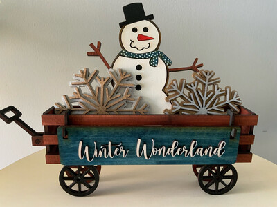 Wooden Wagon With Snowman And Snowflakes (interchangeable With Other Inserts*sold Seperately)