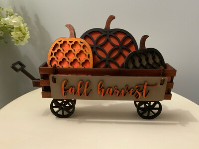 Wooden Wagon With Fall Harvest Decor (Interchangeable**other Inserts Are Available)