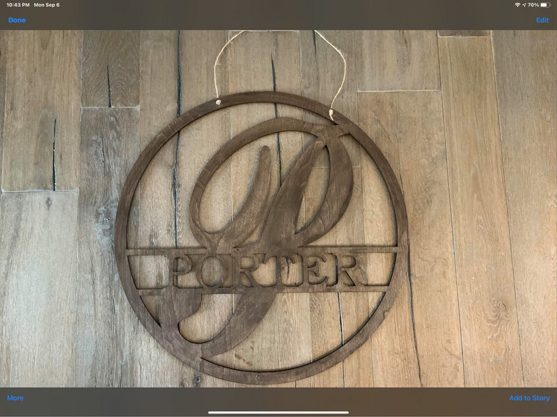 Wooden Laser Initial &amp; Last Name Door Hanger/sign 24”