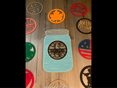 Mason Jar Door Hanger/sign With Interchangeable Inserts(comes With 2) Others Are Separate Pricing