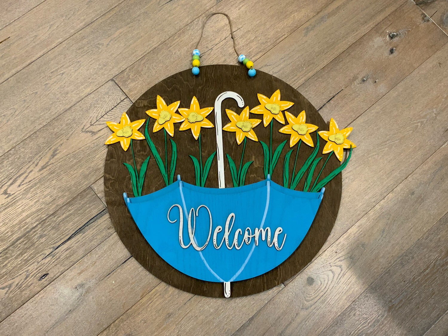 Welcome Spring Wooden Laser Door Hanger