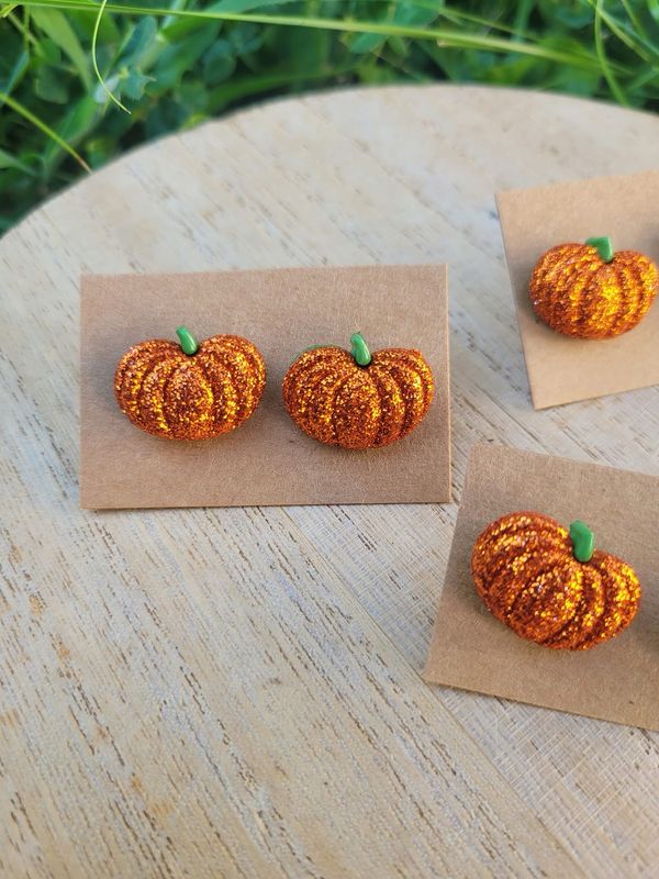Glitter Fall pumpkin post earrings