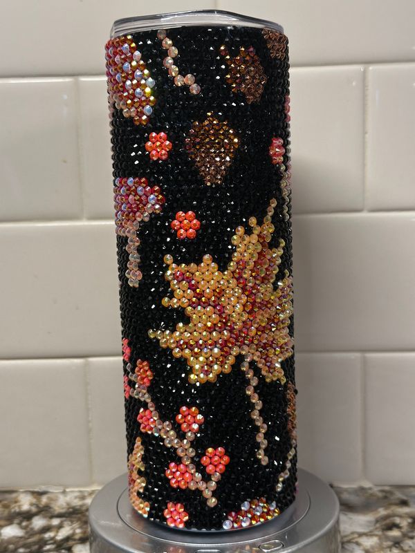 Fall crystal beaded tumbler