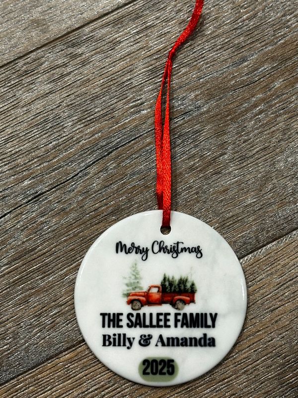 Custom design Christmas Truck ceramic ornament(2 sided)