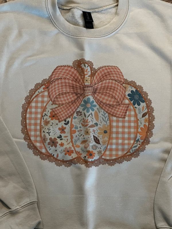 faux embroidered scalloped lace pumpkin crewneck sweatshirt