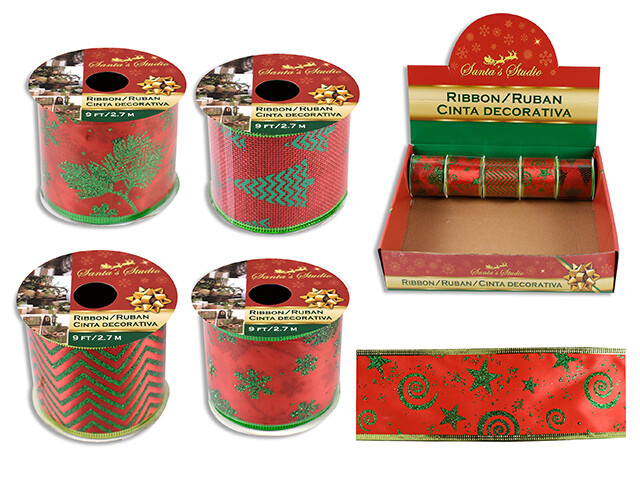 PRÉSENTOIR DE RUBAN ROUGE/VERT 108'' X 2.5'' (XM)