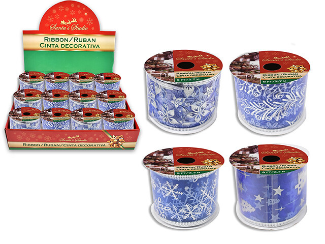 RUBAN DECORATIF BLEU ET BLANC 9PIx2.5PO (PRESENTOIR) (XM)