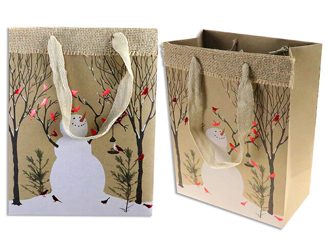 SAC CADEAU BONHOMME DE NEIGE JUTE MOYEN 7x9 (XM)