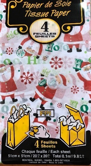 PAPIER DE SOIE PÈRE NOEL 4 FEUILLES 20x20PO (XM)(E)