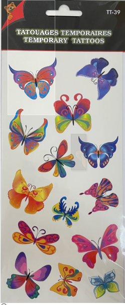 TATOUAGE TEMPORAIRE PAPILLONS COLORE(P)