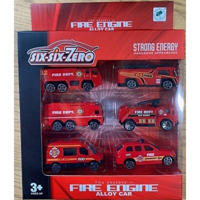 Véhicules de pompier en métal fonc. à friction (6 pieces) (A2-4)