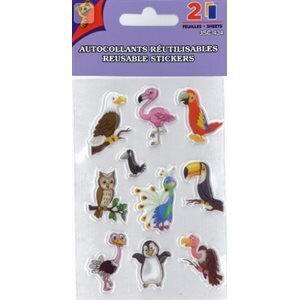 AUTOCOLLANT REUTILISABLES 2 FEUILLES OISEAU(P)