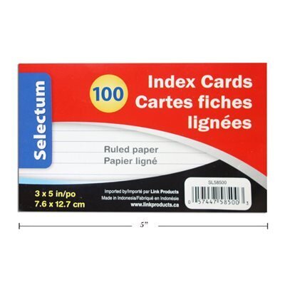Fiches lignées 3x5&quot; (100)  * (H3-6)