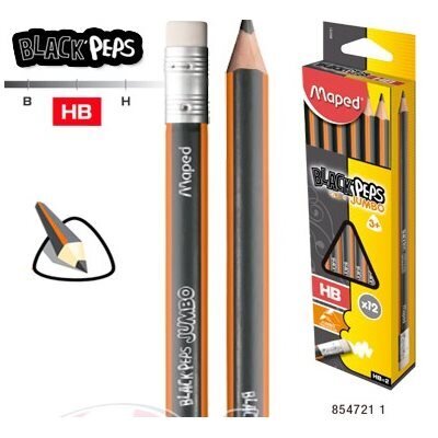 Crayons de plomb JUMBO avec efface Maped Bte de 12 (I5-8)
