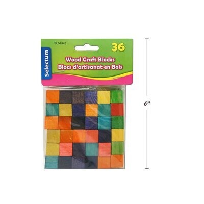 Cubes bois 36pcs 15x15x15 mm couleurs (J3)