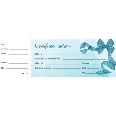 Certificat cadeau Boucle bleue (Livret de 10) (k1-1)