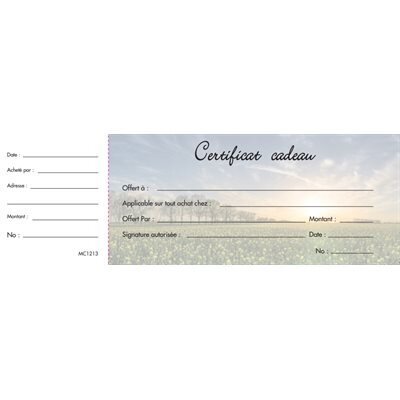 Certificat cadeau Nature (Livret de 10) (K1-1)