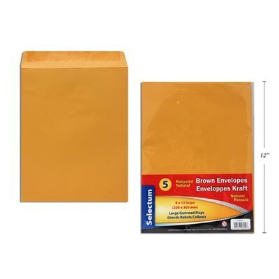 Enveloppes brunes Peel &amp; Seal  9x12&quot; (5) (I2-5)