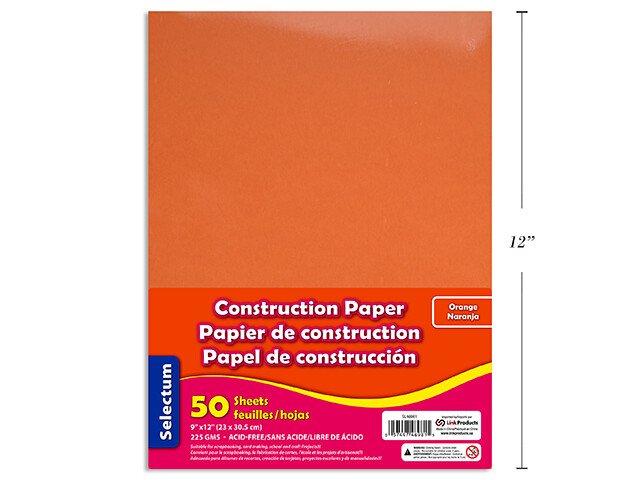 Papier de construction orange 50feuille ( heavy duty) (225gr)9x12 (K5-8)