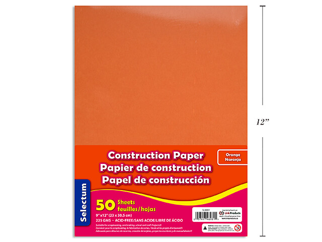 Papier de construction orange 50feuille ( heavy duty) (225gr)9x12 (K5)