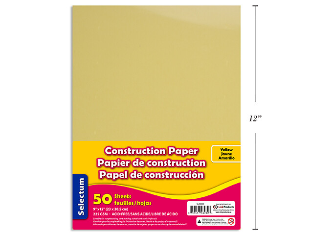 Papier de construction jaune 50feuille 9x12 ( heavy duty)(225gr) (K5-8)