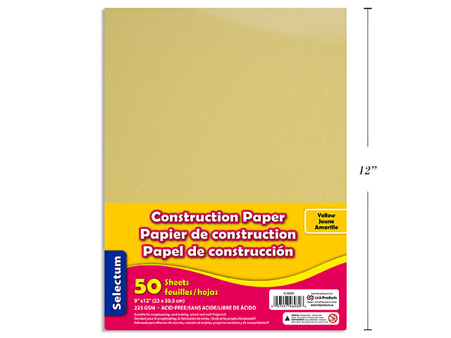Papier de construction jaune 50feuille 9x12 ( heavy duty)(225gr) (K5)