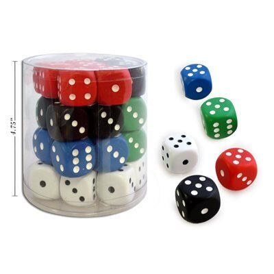 Des a jouer 30 mm couleur ass. (30 par tube) * (A11-6)