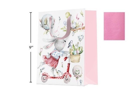SAC CADEAU JUMBO (12&#39;&#39;x18&#39;&#39;) AVEC PAPIER DE SOIE LAPIN ROSE (PQ)