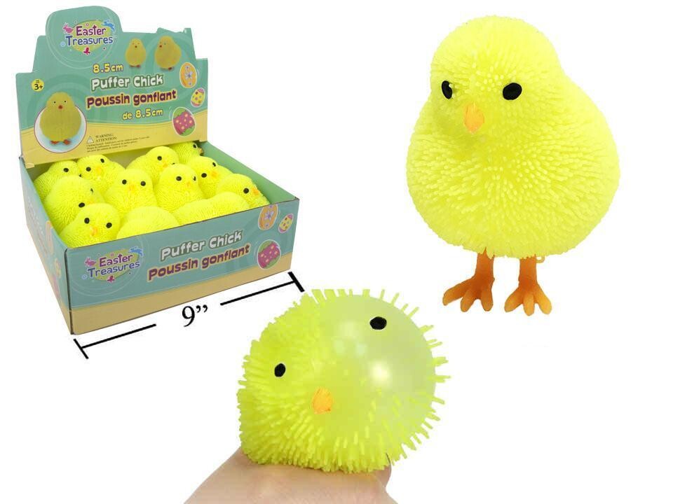 Balle poussin gonflant 8.5cm lumineux jaune présentoir de 12 (A8-1)