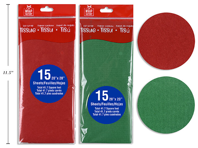 Papier de soie 15 feuilles 20x20 rouge ou vert (D6)