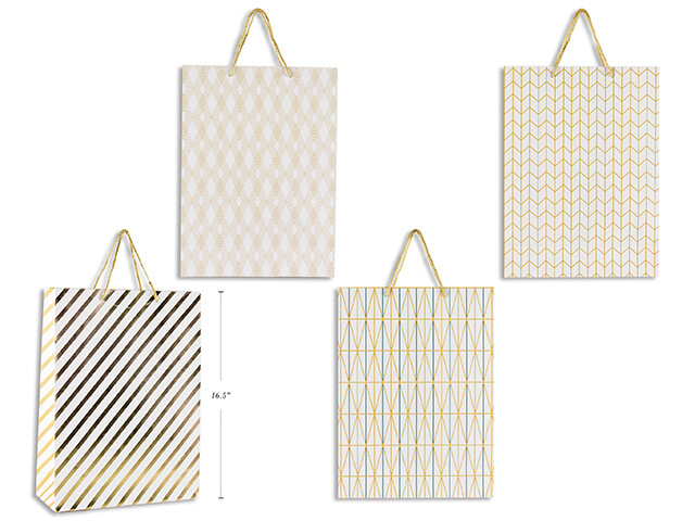 SAC CADEAU LIGNE OR ET BLANC LARGE 9x12 (C9)