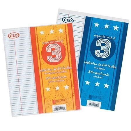 PAQUET DE 3 TABLETTES DE 24 FEUILLES INTERLIGNÉES (J4-4)