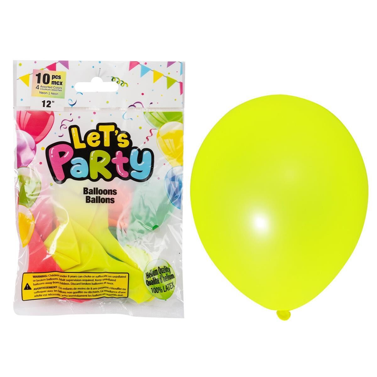 BALLONS PAQ DE 10 X 12PO COULEUR NEON ASST (D10)