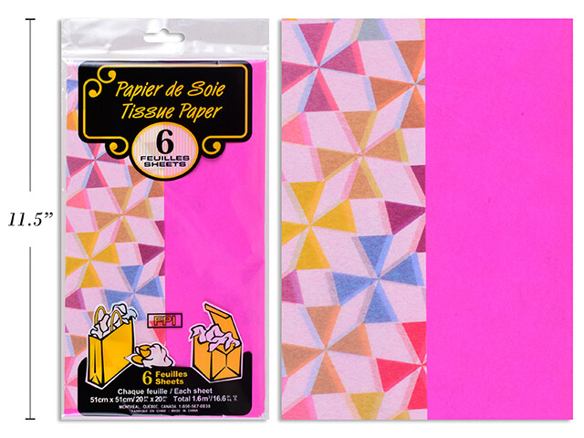 PAPIER DE SOIE PAQUET DE 6 ( 2 MOTIF + 4 UNIE)(D5-2)