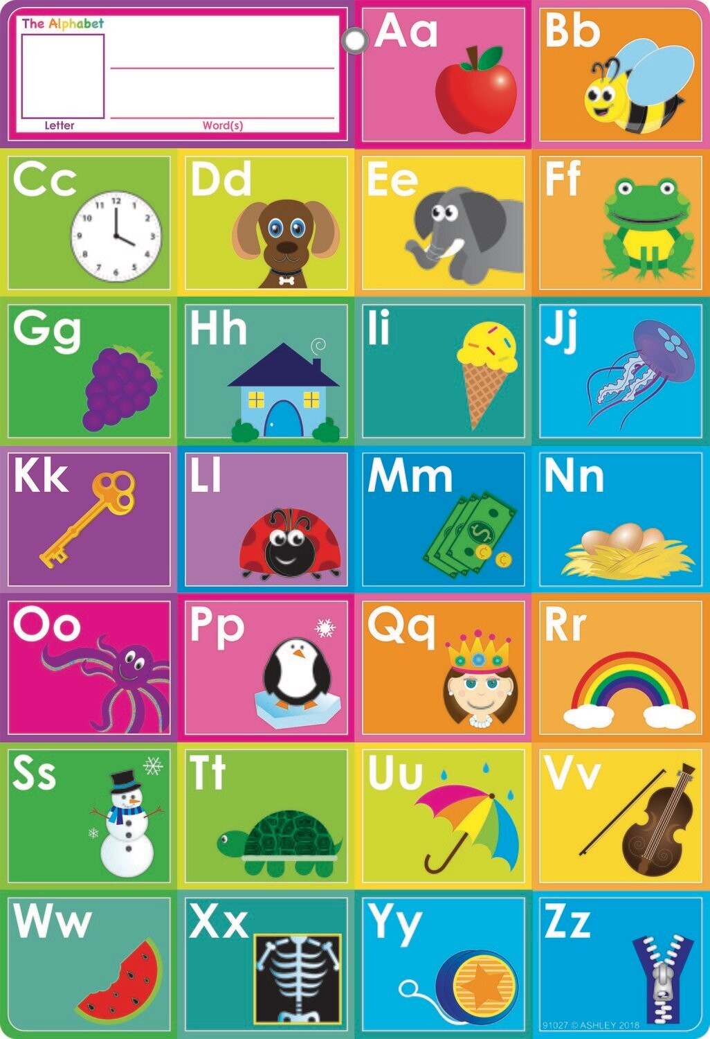 TABLEAU PVC 13 X 19 ALPHABET ANGLAIS