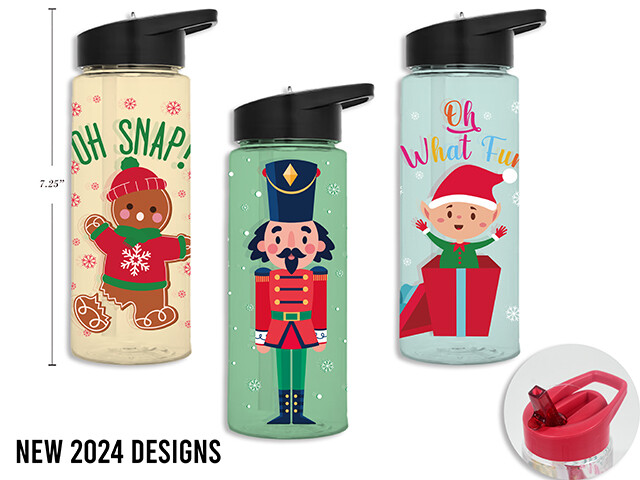 BOUTEILLE DE PLASTIQUE AVEC PAILLES 16PO IMPRIME NOEL (XM)
