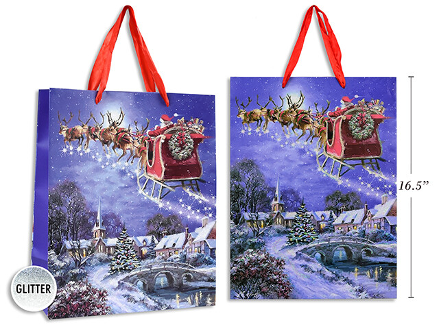 SAC CADEAU PERE NOEL DANS TRAINEAU JUMBO 12x16PO (XM)