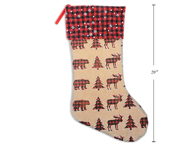 BAS DE NOEL IMPRIME CARREAUTE EN JUTE 19.5PO (XM)